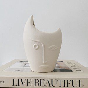 White Abstract Ceramic Face Asymmetrical Vase